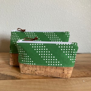 Green Polka Dot Zipper Pouch, Makeup Bag, Cosmetics Bag, Travel Bag