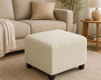 Stretch Ottoman Cover, Jacquard Footstool Slipcover, Square Storage Stool Protector, Elastic Furniture Cover