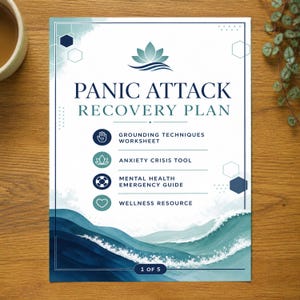 Druckbarer Plan zur Bewältigung von Panikattacken, Arbeitsblatt zu Erdungstechniken, Hilfsmittel für Angstkrisen, Leitfaden für psychische Notfälle, Ressourcen für das Wohlbefinden