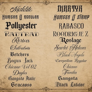 260+ Procreate Tattoo Lettering Stamps, Gothic Blackletter, Chicano Script (Bonus Fonts) image 8