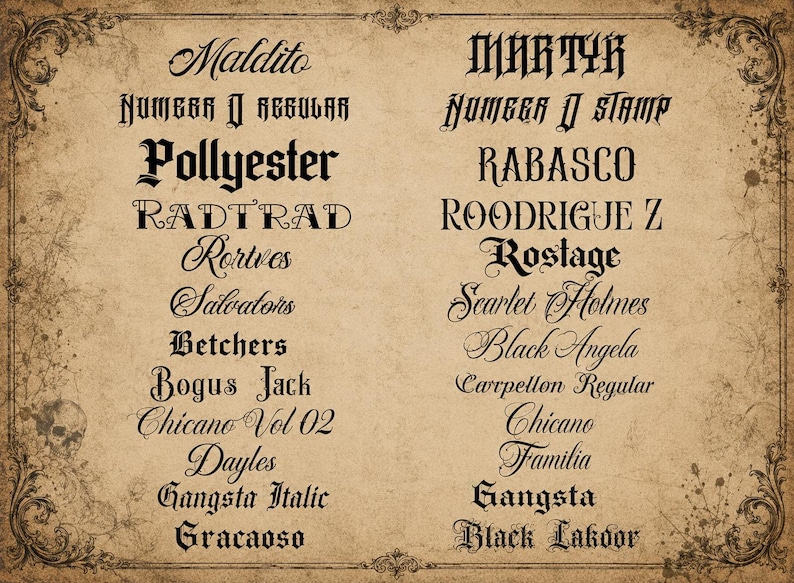 260+ Procreate Tattoo Lettering Stamps, Gothic Blackletter, Chicano Script (Bonus Fonts) image 8