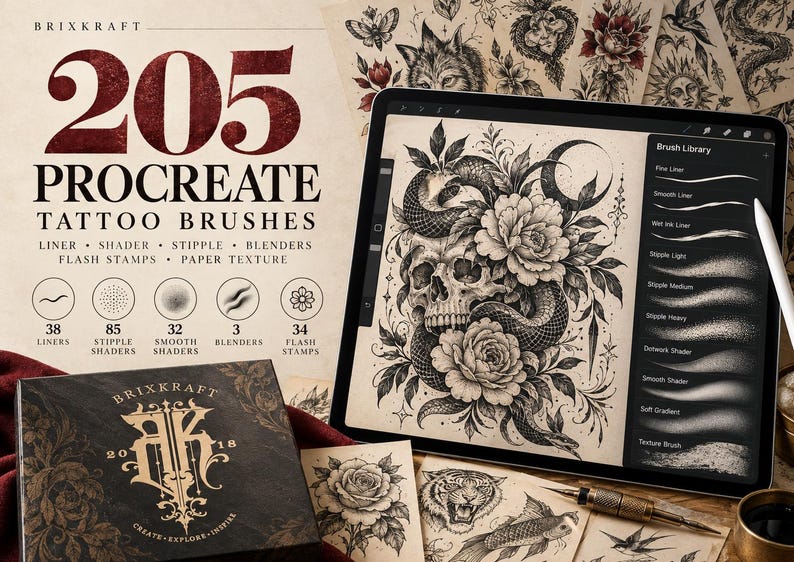 205 Procreate Tattoo Brushes - Etsy