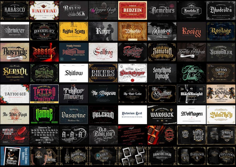 260+ Procreate Tattoo Lettering Stamps, Gothic Blackletter, Chicano Script (Bonus Fonts) image 15