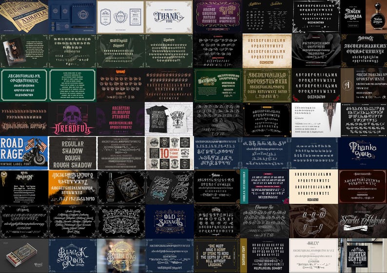 260+ Procreate Tattoo Lettering Stamps, Gothic Blackletter, Chicano Script (Bonus Fonts) image 17