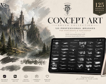 125 Concept Art Brushes for Procreate, Photoshop: Nature, Texture, Atmosphere
