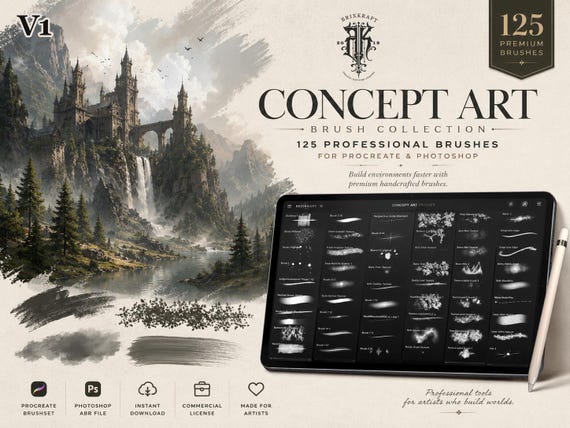 125 Concept Art Brushes for Procreate, Photoshop: Nature, Texture, Atmosphere