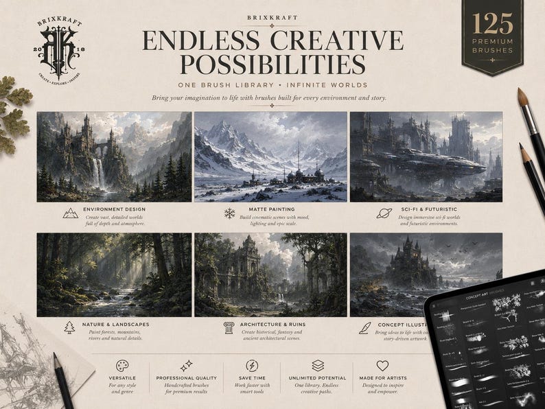 125 Concept Art Brushes for Procreate, Photoshop: Nature, Texture, Atmosphere image 5