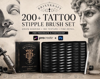 200+ Tattoo Stipple Brush Set  Grain Shading, Ink Texture