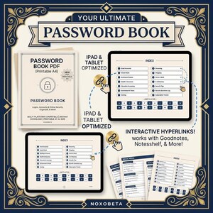 Password Book PDF, Hyperlinked Digital Password Tracker for iPad GoodNotes & Tablet, A-Z Password Organizer, Instant Download