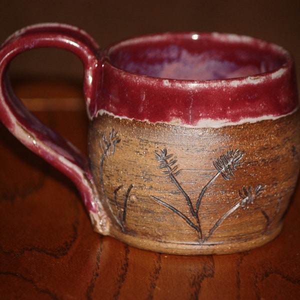 Pottery Mug  Small Plum carved Coffee Mug