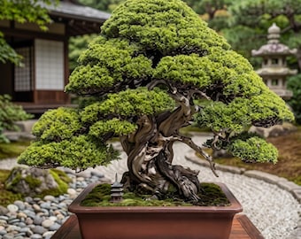 Seltener Wacholder-Bonsai: Geformte, immergrüne Pflanze für die Innen- und Außendekoration