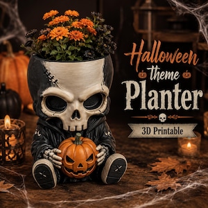 Halloween Theme Skull Planter STL | 3D Printable Halloween Pot | Digital Download