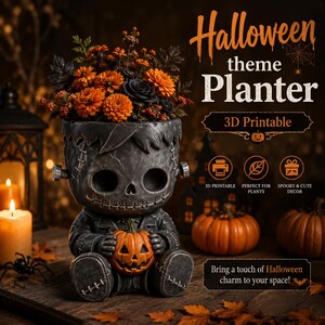 Halloween-tema kruka i STL | Frankenstein-kruka | 3D-utskrivbar Halloween-dekoration | Digital nedladdning