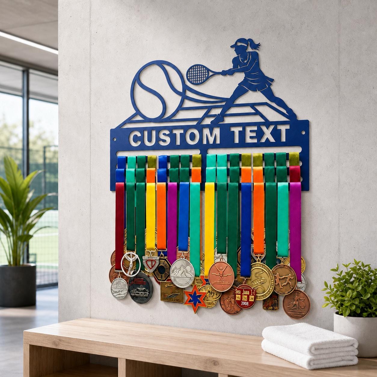 Custom Tennis Player Medal Hanger, Female Tennis Metal Medal Display, Personalized Medal Rack, Tennis Athlete Wall Decor, Tennis Player Gift