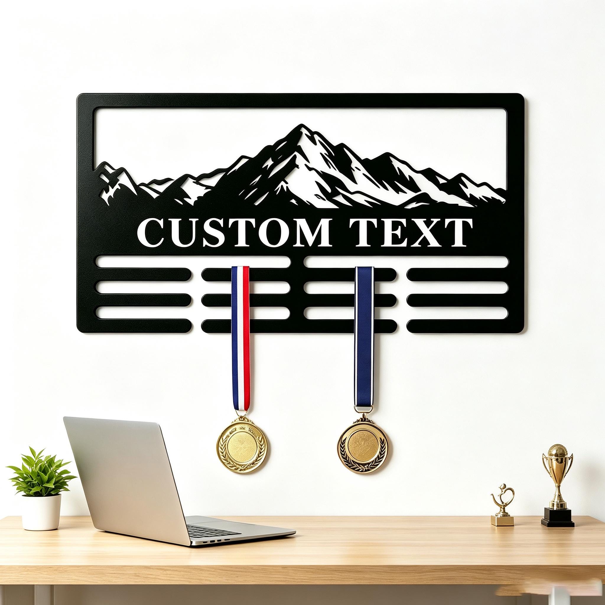 Custom Mountain Medal Hanger, Metal Medal Display Rack, Personalized Race Medal Holder, Gift for Athlete
