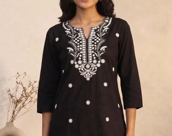 Black Embroidered Kurta for Women · White Floral Ethnic Tunic · Indian Kurti