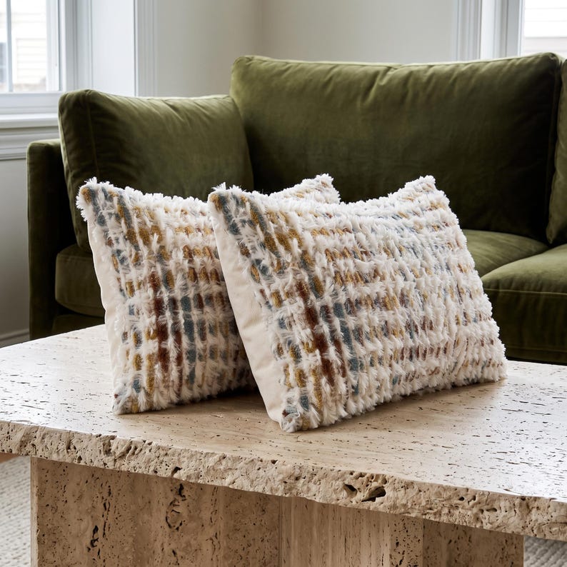 Funda de almohada bohemia de chenilla con textura, funda de cojín decorativa con cuadrícula texturizada, funda de cojín ecléctica de estilo rústico moderno, regalo de inauguración de casa imagen 7