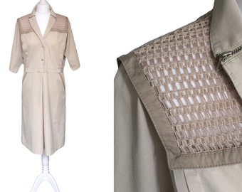 Retro 1980s Utility Dress by Werner Graumann German Designer Dress with Zip Collar and String Net Shoulders