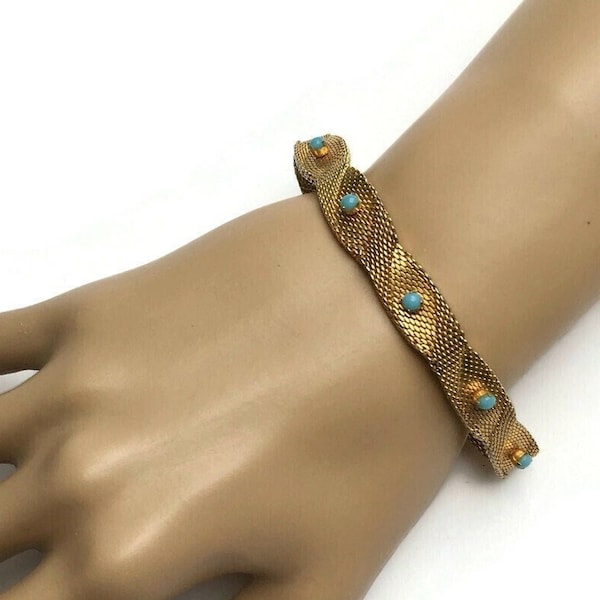 Bracelet vintage en maille turquoise et or des années 1960 fabriqué à Radi, en Espagne