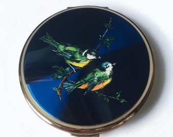 Vintage Stratton Compact, Beautiful Blue Enamel Bird Design Powder Compact, Gift