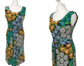 Vintage 1970s Sleeveless Floral Summer Print Dress, UK Size 10