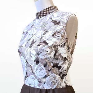 1960s Mini Dress, Vintage Mod Retro, Sleeveless Brown Floral Print Dress