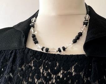 Antique 1920's Necklace with Black French Jet and Clear Glass Beads
