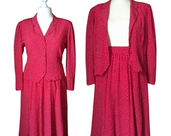 Camicetta e gonna vintage St Michael o Marks and Spencer taglia UK 16 in rosso ciliegia