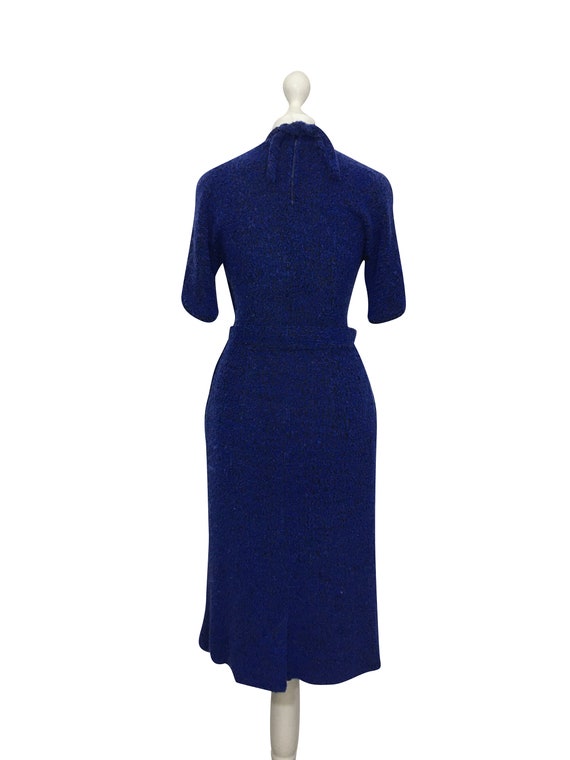 1950's Natlynn Dress, Blue Bouclé Dress With Jewe… - image 6