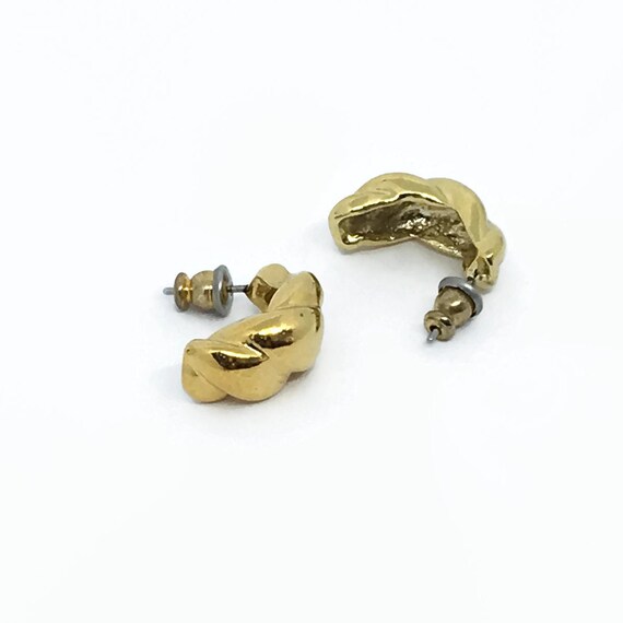 Unused Vintage 1980s Gold Twisted Half Hoop Earri… - image 2