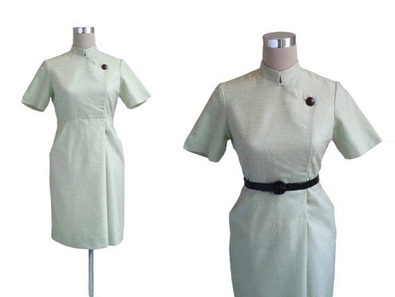 1960's Dress, Mint Green, Nehru Collar Dress