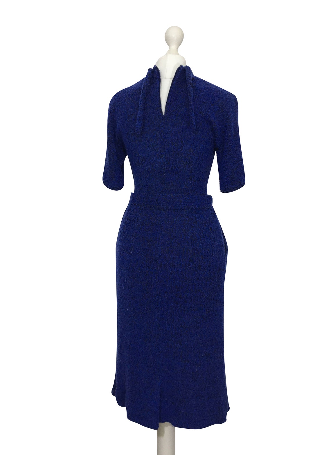 1950's Natlynn Dress Blue Bouclé Dress With Jewel - Etsy UK