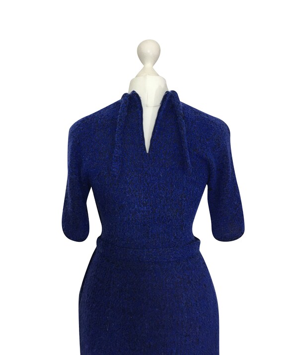 1950's Natlynn Dress, Blue Bouclé Dress With Jewe… - image 10