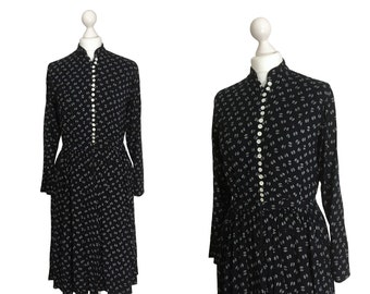 Black Vintage Prairie Dress With Mother Of Pearl Buttons And Pockets!
