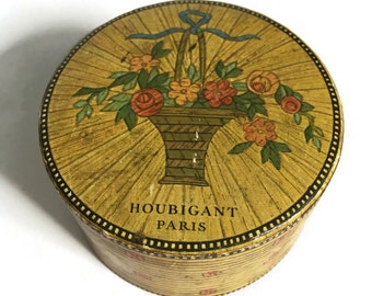 1920s French Powder Box by Houbigant Paris for Les Temps Des Lilas Perfume Powder, Antique Collectible Packaging