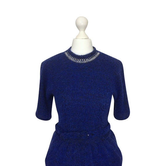 1950's Natlynn Dress, Blue Bouclé Dress With Jewe… - image 4