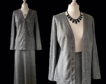 Vintage Polly Peck by Sybil Zelker 1970s Silver Grey Lurex Maxi Skirt and Jacket