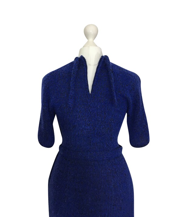 1950's Natlynn Dress, Blue Bouclé Dress With Jewe… - image 7