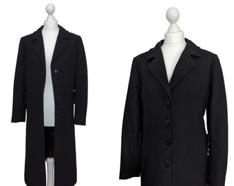 Black Wool Vintage Overcoat With Olive Satin Linings, Tailored Coat, Dressmaker Made Vintage Black Coat 12 14, Formal Dress Coat