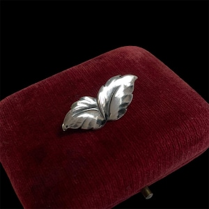 Vintage  Silver Pin or Brooch Signed K. T. Made in Denmark, Leaf Shaped Solid Silver Brooch
