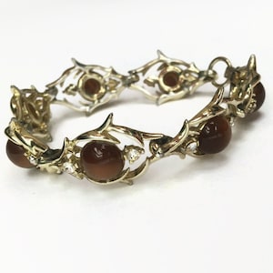 Vintage Signed Coro Bracelet with Brown Jelly Cabochons and White Rhinestones, 1950s Bracelet