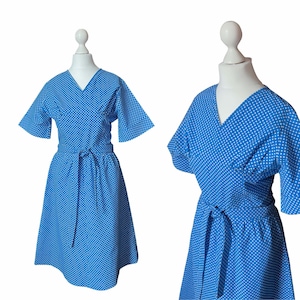 Vintage 1960&#39;s Dress in Sky Blue with White Polka Dots