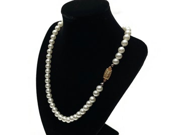 Vintage Pearl Necklace With Brass Clasp, Faux Glass Pearls