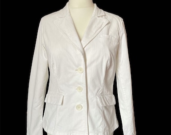 Chaqueta o blazer vintage de Laura Ashley en algodón blanco, talla UK 16/18.