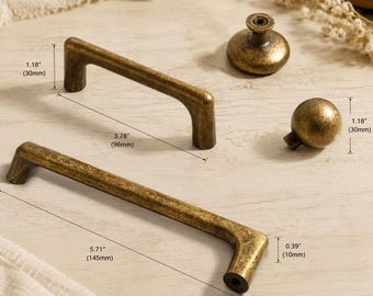 Antique Brass Cabinet Pulls & Knobs, Vintage Drawer Handles, Aged Brass Kitchen Or Dresser Hardware