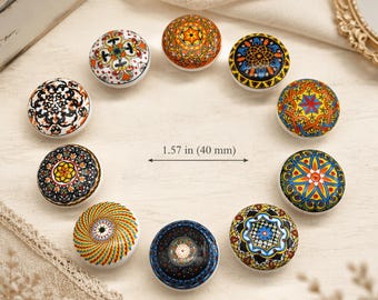 Hand Painted Ceramic Cabinet Knob, Boho Vintage Drawer Pull, Colorful Furniture Hardware