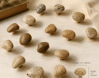 Natural Stone Cabinet Knob, Pebble Drawer Pull, Brass Base Dresser Knob, Rustic Hardware, Random Style