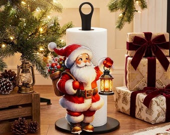 Christmas Paper Towel Holder, Reindeer & Santa Sleigh Kitchen Roll Dispenser, Festive Tabletop Decor, Holiday Home Gift