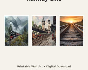 Railway Aesthetic Wall Art Bundle - 6 Vintage Train Prints