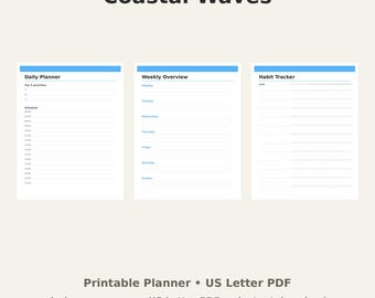 Coastal Beach Planner | Ocean Waves Digital Download